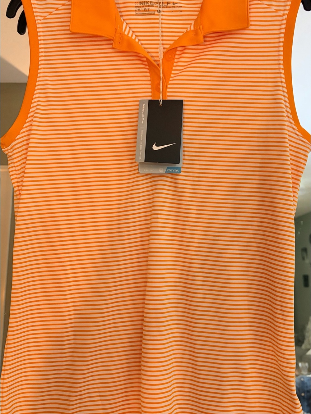 Nike Orange and White Striped Sleeveless Polo
